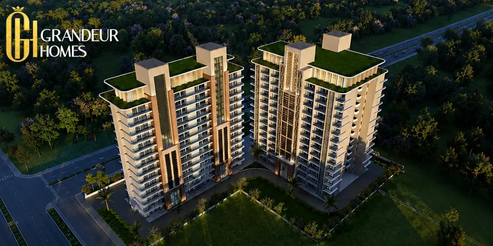 Aerial view of the Grandeur Homes towers and landscaped campus