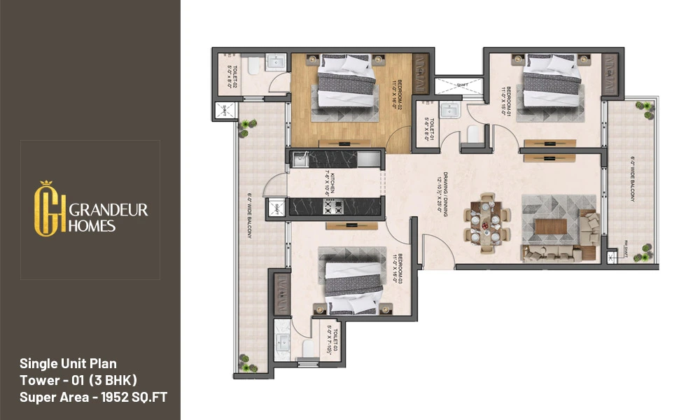 Grandeur Homes 3 BHK living area
